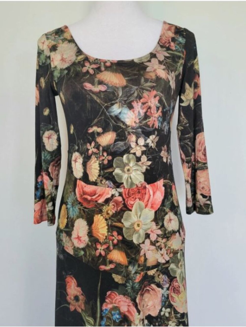 NWT PERUVIAN CONNECTION $389 Still Life Dress Scoop Neck 3/4 Sleeve Maxi Small - Picture 5 of 13